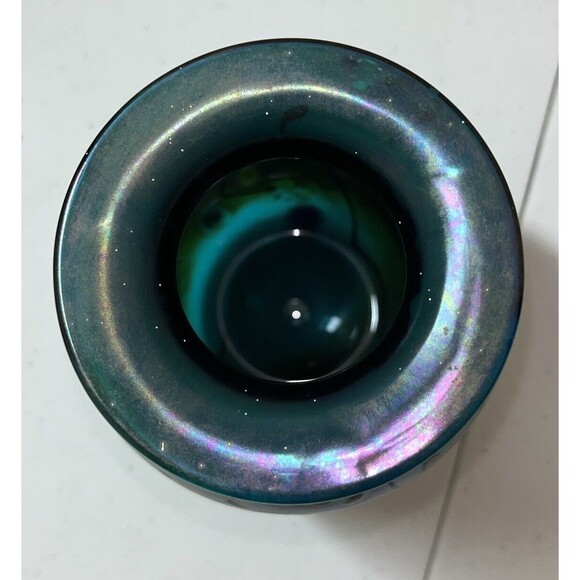 Rick Hunter ? Studio Art Glass 6 Inch Vase Abstract Design Iridescent Dated 2012 - Picture 4 of 16